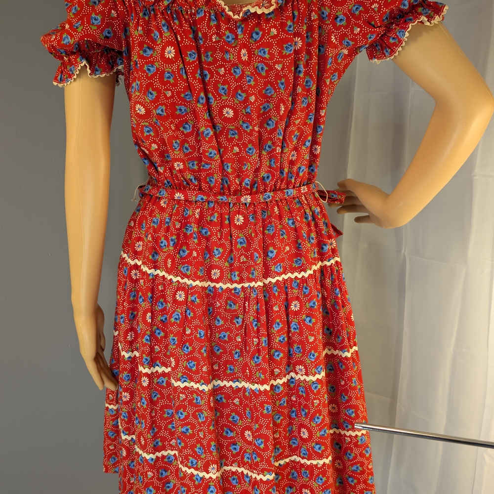 True Vintage 60s/70s Red Floral Handmade Dress – Collector’s Gem! - Picture 2 of 16